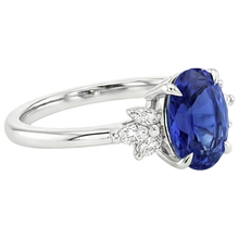 Oval Solitaire Blue Sapphire Ring With Pear Side Stones 4.50 Carats