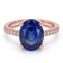 Oval Solitaire Blue Sapphire Ring & Pave Set Natural Earth Mined Diamonds 4.50 Carats