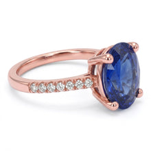 Oval Solitaire Blue Sapphire Ring & Pave Set Natural Earth Mined Diamonds 4.50 Carats