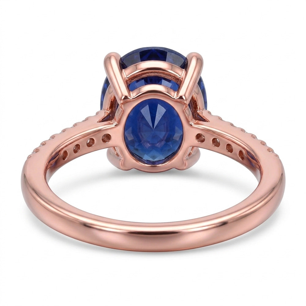 Oval Solitaire Blue Sapphire Ring & Pave Set Natural Earth Mined Diamonds 4.50 Carats