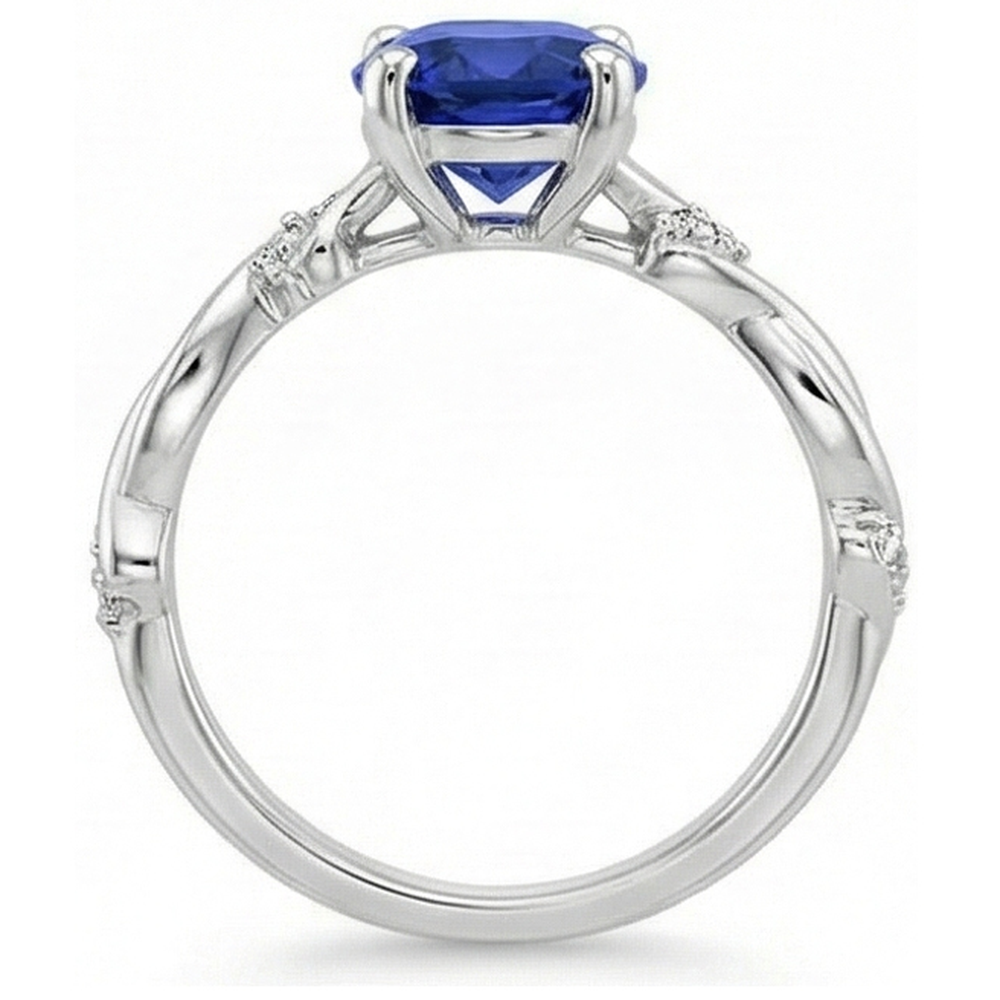 Oval Solitaire Blue Sapphire With Accents Ring Twist Style 3.50 Carats
