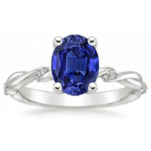 Oval Solitaire Blue Sapphire With Accents Ring Twist Style 3.50 Carats