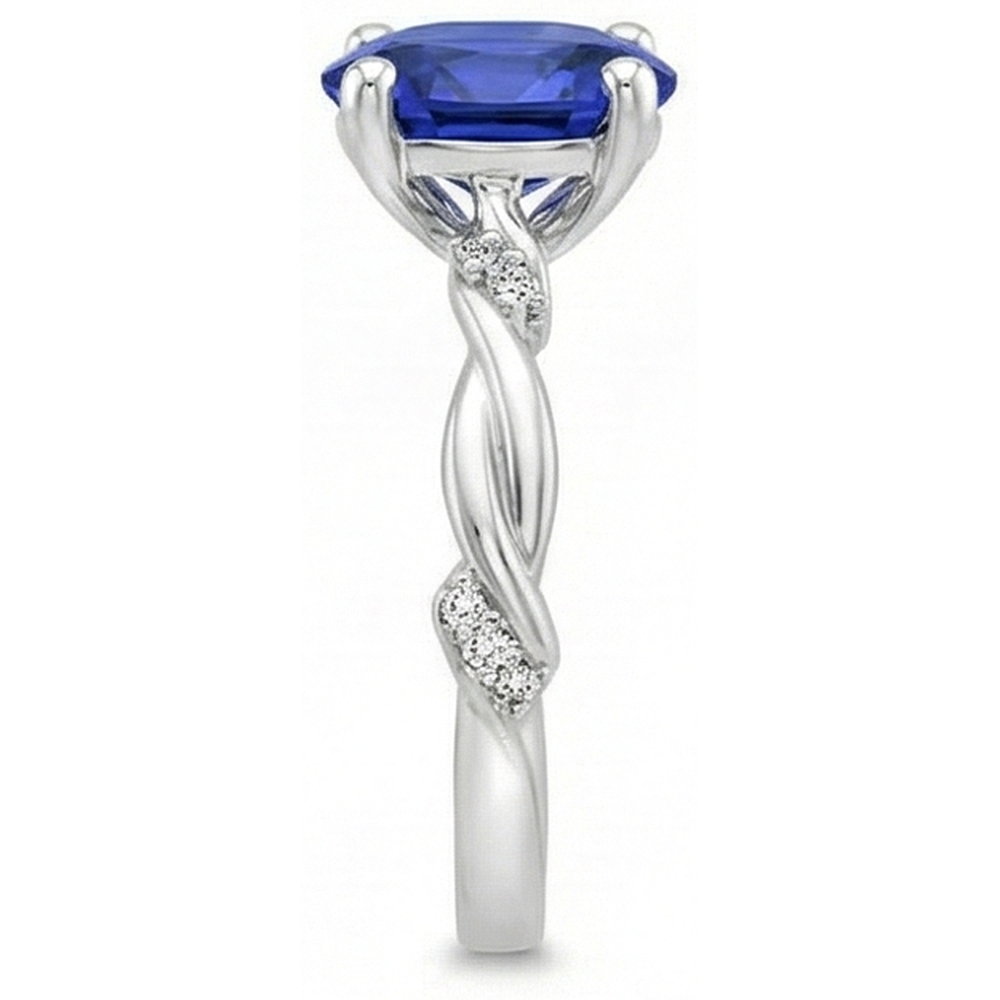 Oval Solitaire Blue Sapphire With Accents Ring Twist Style 3.50 Carats