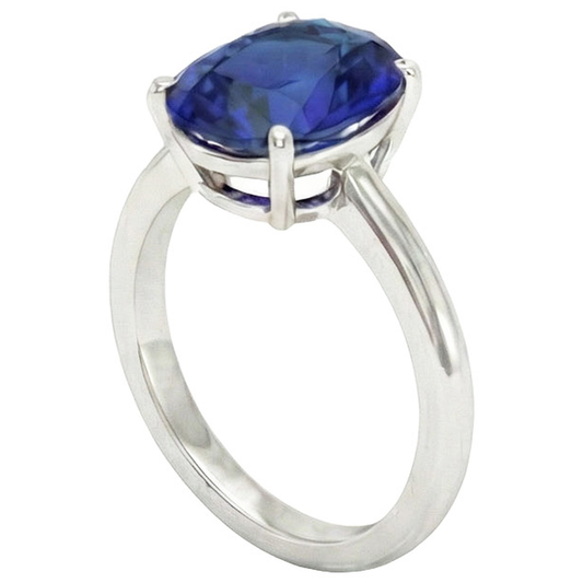 Oval Solitaire Ceylon Blue Sapphire White Gold Ring 4.50 Carats