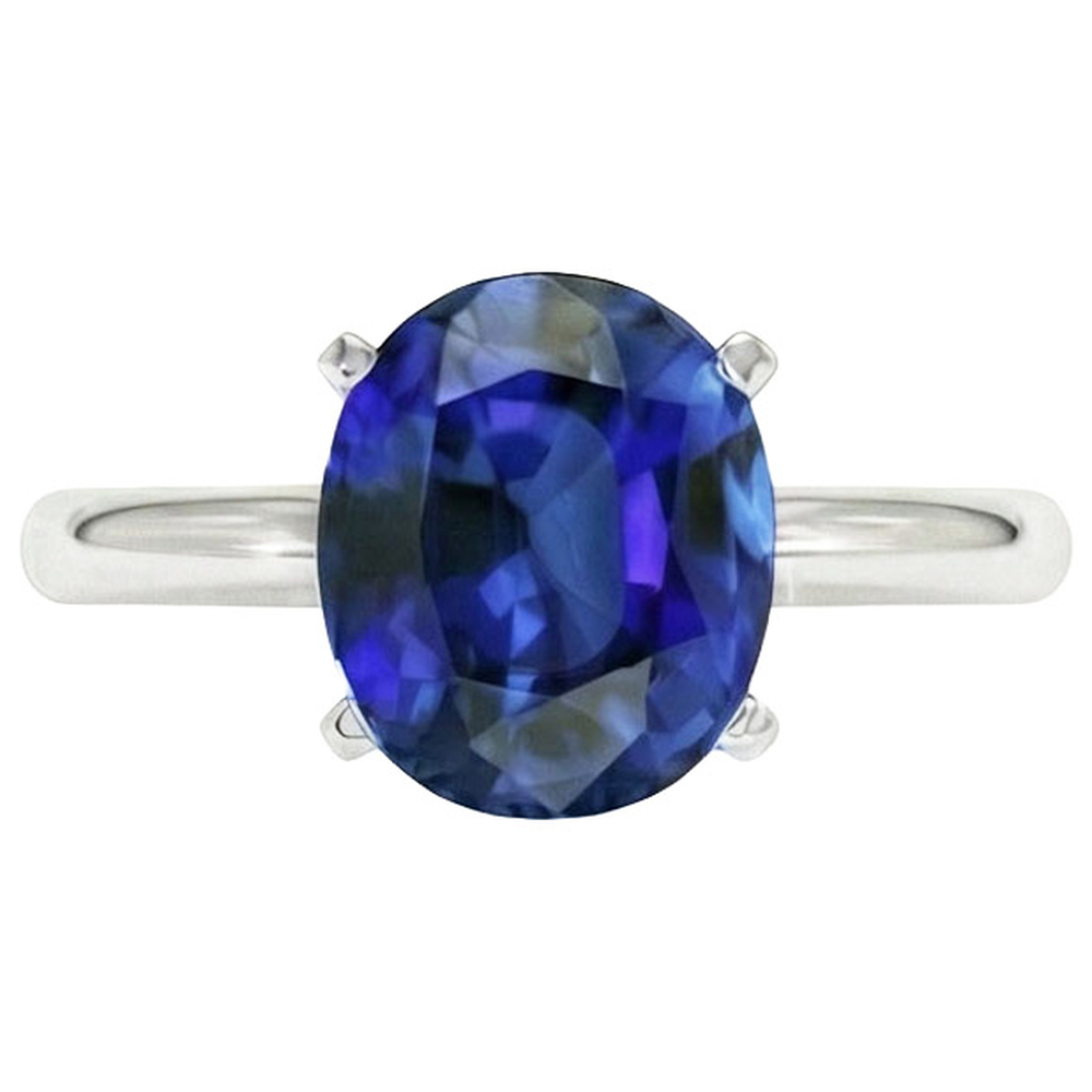 Oval Solitaire Ceylon Blue Sapphire White Gold Ring 4.50 Carats