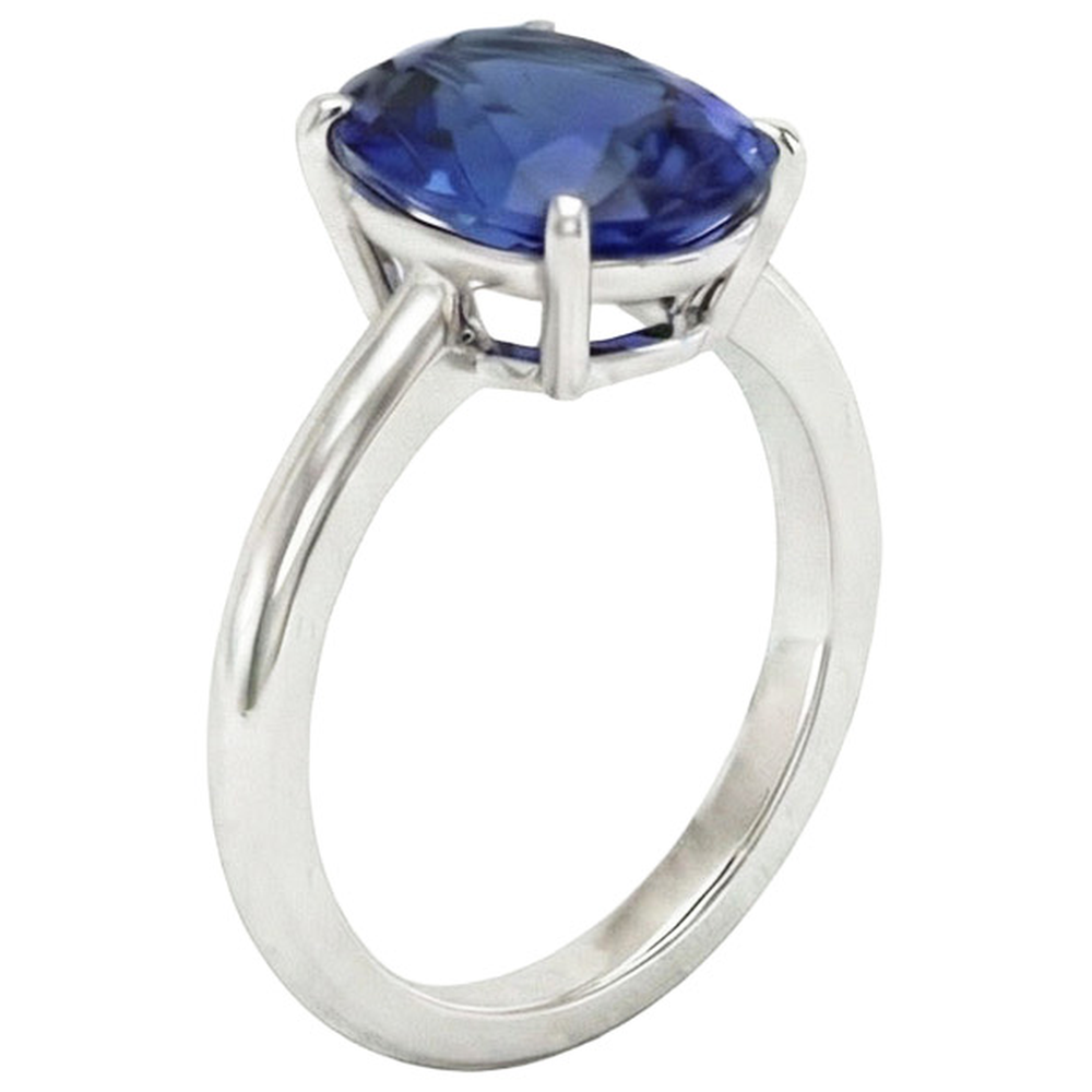 Oval Solitaire Ceylon Blue Sapphire White Gold Ring 4.50 Carats