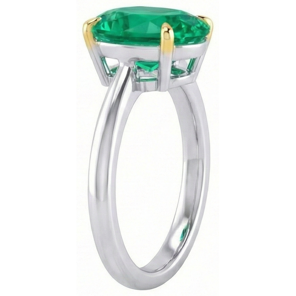 Emerald Oval Cut Gemstone Ring in 14 Karat Two Tone Gold – angle view
