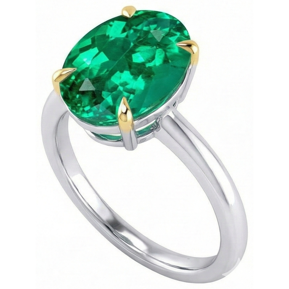 Gemstone Ring 14 Karat Two Tone Gold with Emerald – front view