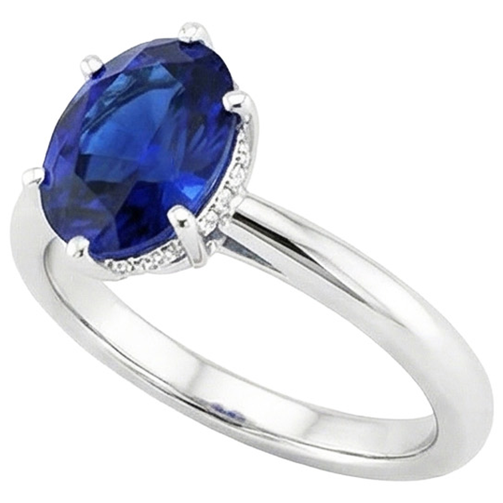 Oval Solitaire Ring Ceylon Sapphire 2.50 Carats White Gold Prong Set