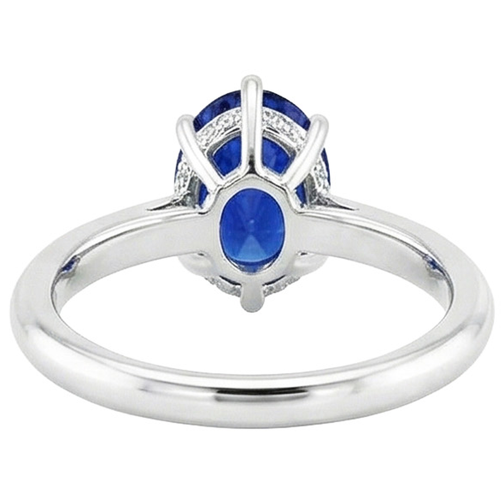 Oval Solitaire Ring Ceylon Sapphire 2.50 Carats White Gold Prong Set