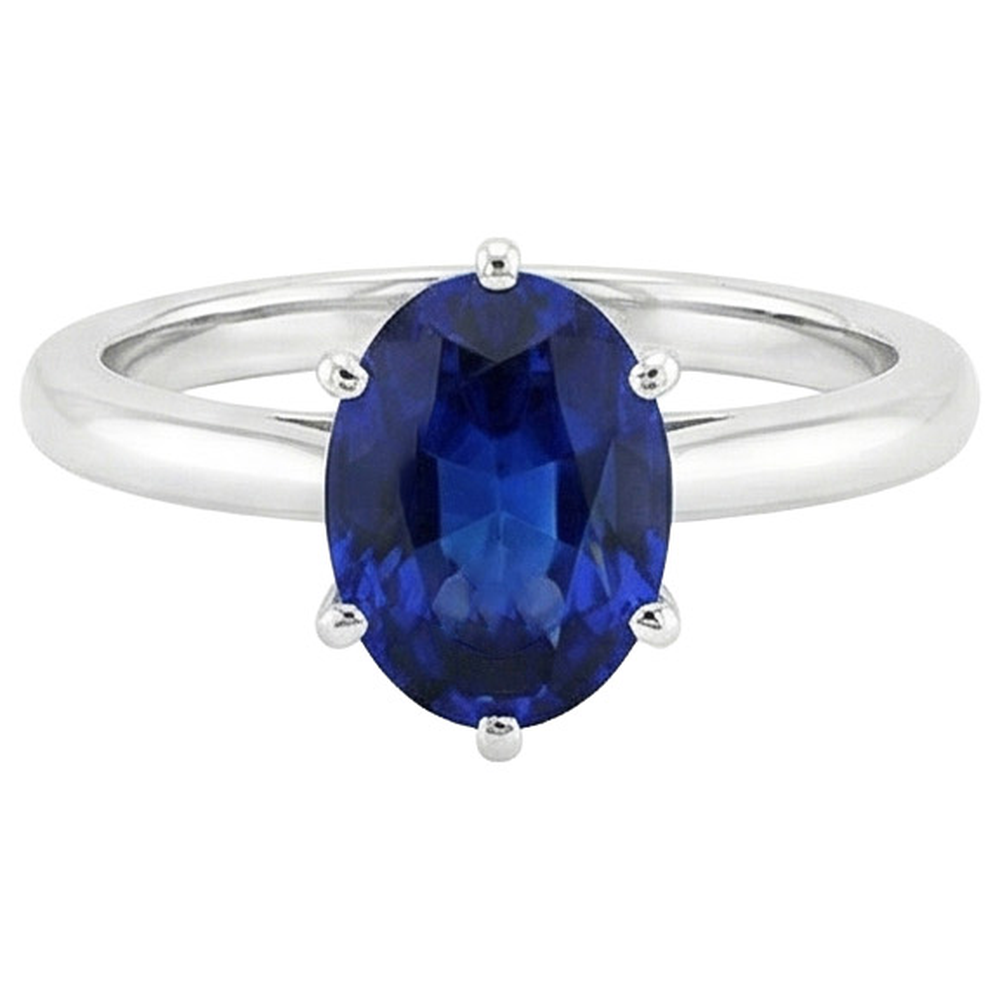 Oval Solitaire Ring Ceylon Sapphire 2.50 Carats White Gold Prong Set
