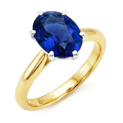 Oval Solitaire Ring Sri Lankan Sapphire Two Tone 2 Carats Thick Shank