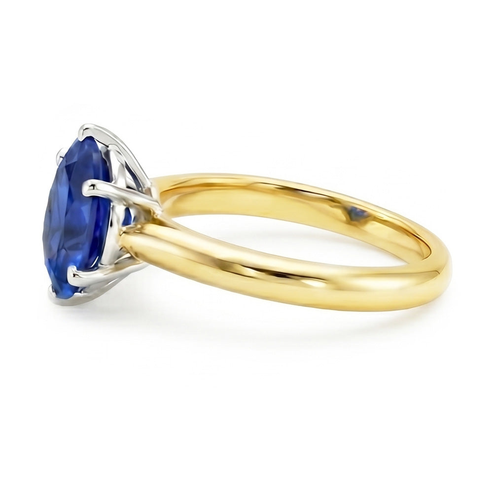 Oval Solitaire Ring Sri Lankan Sapphire Two Tone 2 Carats Thick Shank
