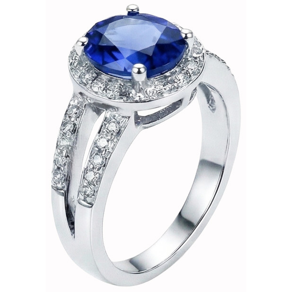 natural round sapphire 3.51ct ring close up detail