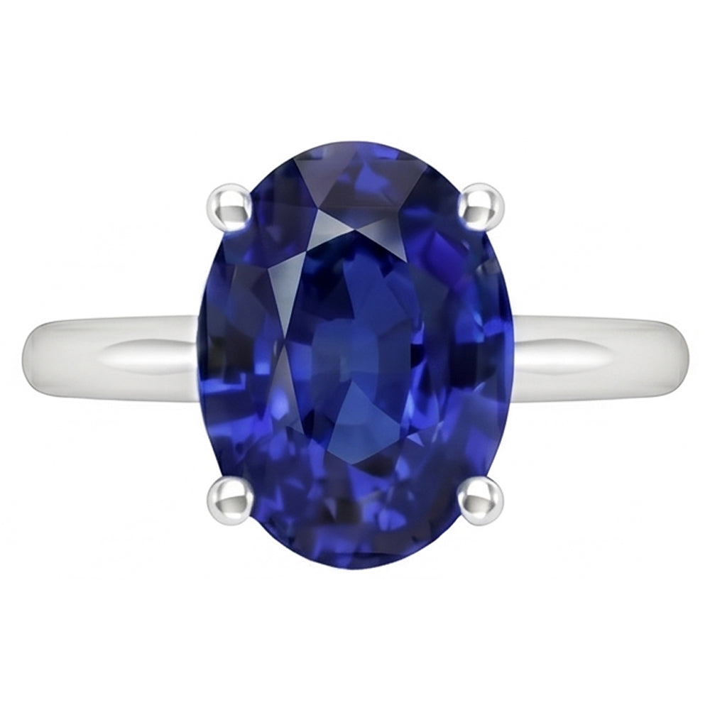 Oval Sri Lanka Sapphire Solitaire Ring White Gold 14K 3.30 Carats