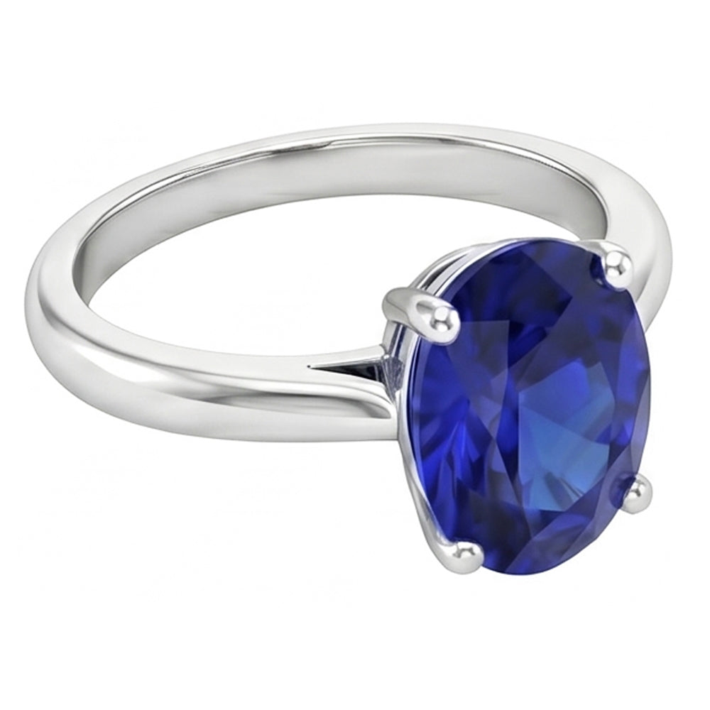 Oval Sri Lanka Sapphire Solitaire Ring White Gold 14K 3.30 Carats