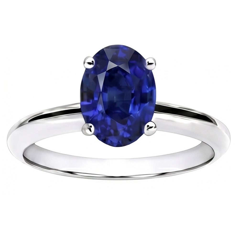 Oval Sri Lanka Sapphire Solitaire Ring White Gold 14K 3.30 Carats
