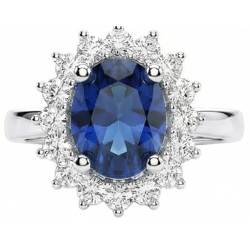 Oval Sri Lanka Sapphire & Natural Earth Mined Diamond Ring White Gold Jewellery