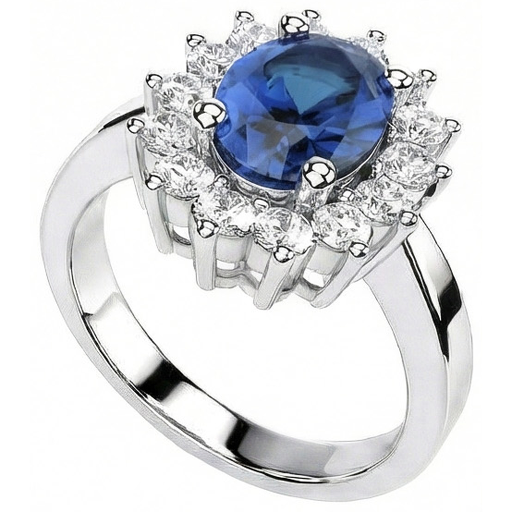 Oval Sri Lanka Sapphire & Natural Earth Mined Diamond Ring White Gold Jewellery