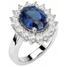 Oval Sri Lanka Sapphire & Natural Earth Mined Diamond Ring White Gold Jewellery