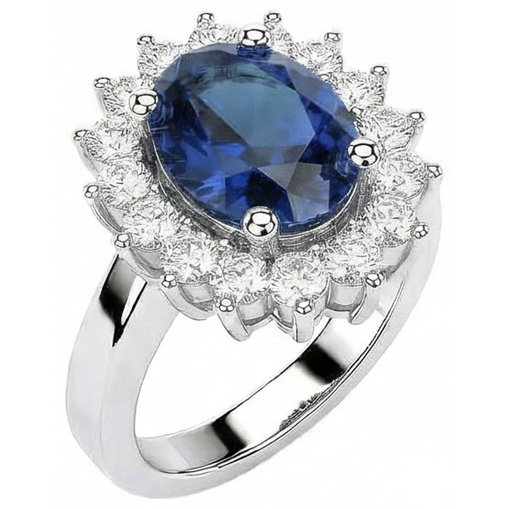 Oval Sri Lanka Sapphire & Natural Earth Mined Diamond Ring White Gold Jewellery