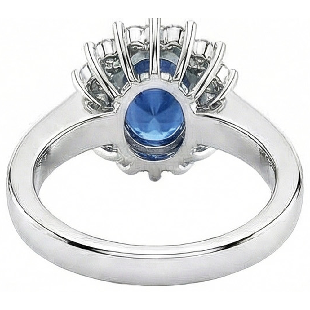 Oval Sri Lanka Sapphire & Natural Earth Mined Diamond Ring White Gold Jewellery