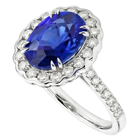 Oval Sri Lankan Sapphire Natural Earth Mined DIAMOND ( NOT LAB GROWN )s 4.30 Ct Ring White Gold 14K