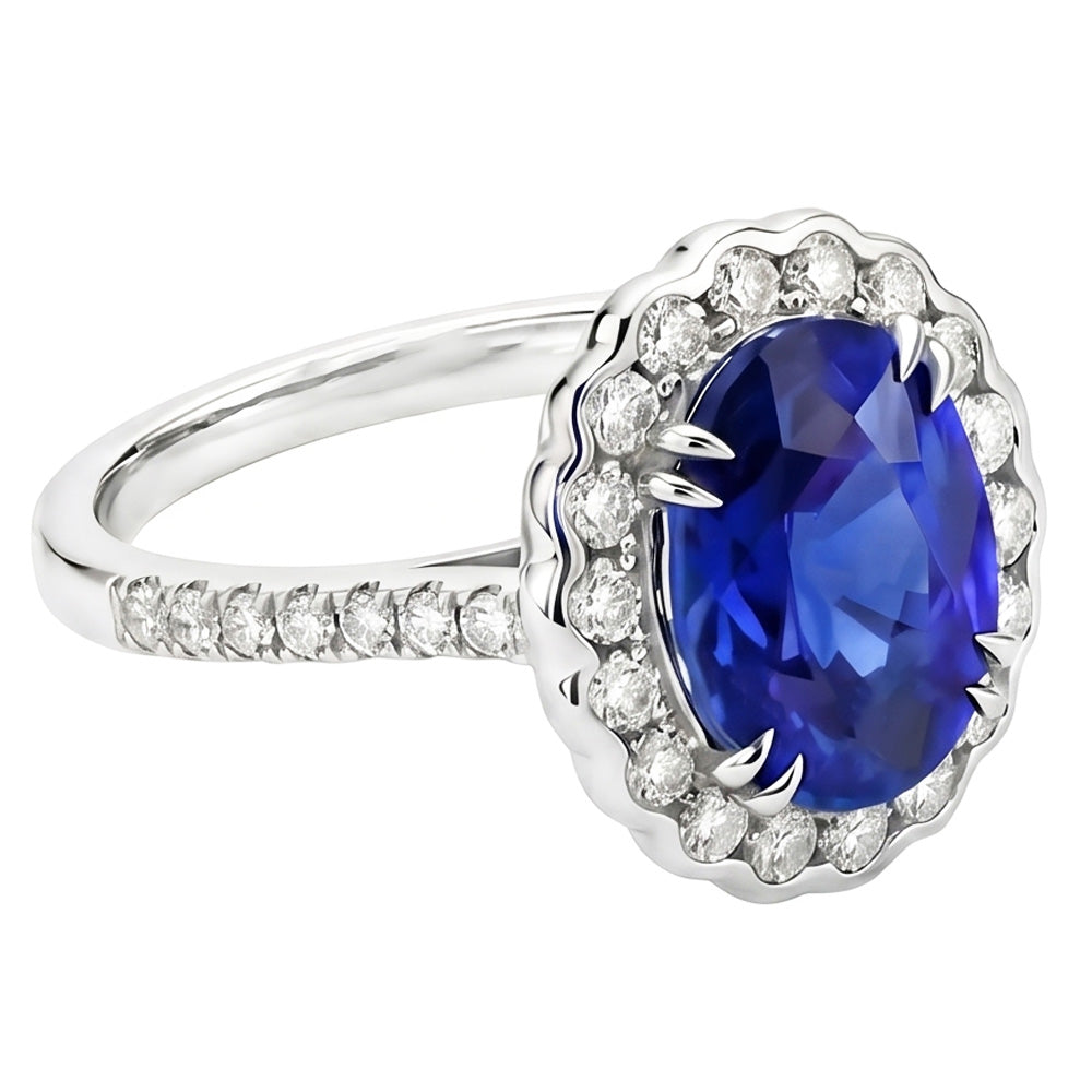 Oval Sri Lankan Sapphire Natural Earth Mined DIAMOND ( NOT LAB GROWN )s 4.30 Ct Ring White Gold 14K