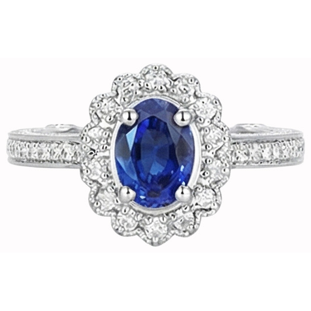 Oval Sri Lankan Sapphire Ring Round Natural Earth Mined DIAMOND ( NOT LAB GROWN ) Gold Jewellery 2 Carats