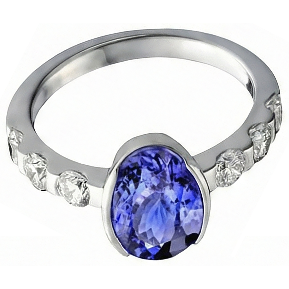 Oval Tanzanite AAA And Natural Earth Mined DIAMOND ( NOT LAB GROWN )s Ring White Gold 4.50 Carat Jewellery