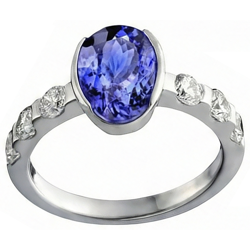 Oval Tanzanite AAA And Natural Earth Mined DIAMOND ( NOT LAB GROWN )s Ring White Gold 4.50 Carat Jewellery