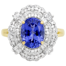 Oval Tanzanite And Baguette Natural Earth Mined DIAMOND ( NOT LAB GROWN )s Gold Ring 8 Carats New
