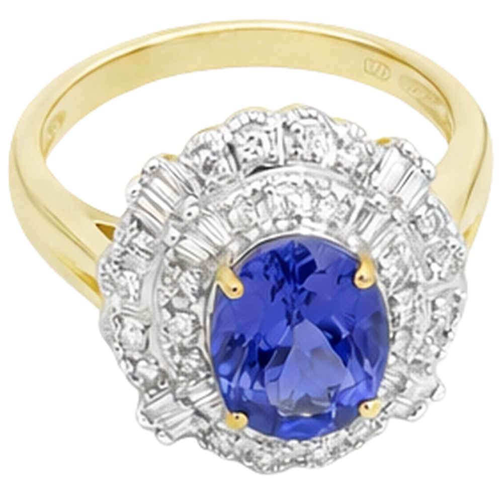 Oval Tanzanite And Baguette Natural Earth Mined DIAMOND ( NOT LAB GROWN )s Gold Ring 8 Carats New