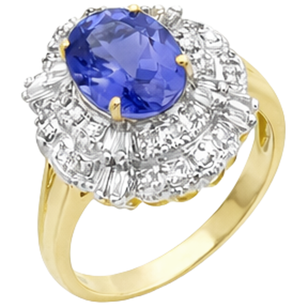Oval Tanzanite And Baguette Natural Earth Mined DIAMOND ( NOT LAB GROWN )s Gold Ring 8 Carats New