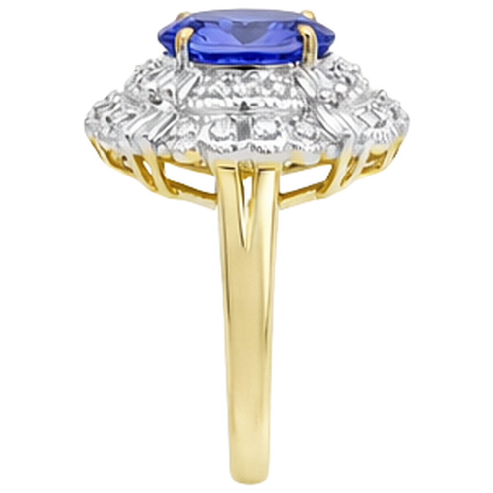 Oval Tanzanite And Baguette Natural Earth Mined DIAMOND ( NOT LAB GROWN )s Gold Ring 8 Carats New