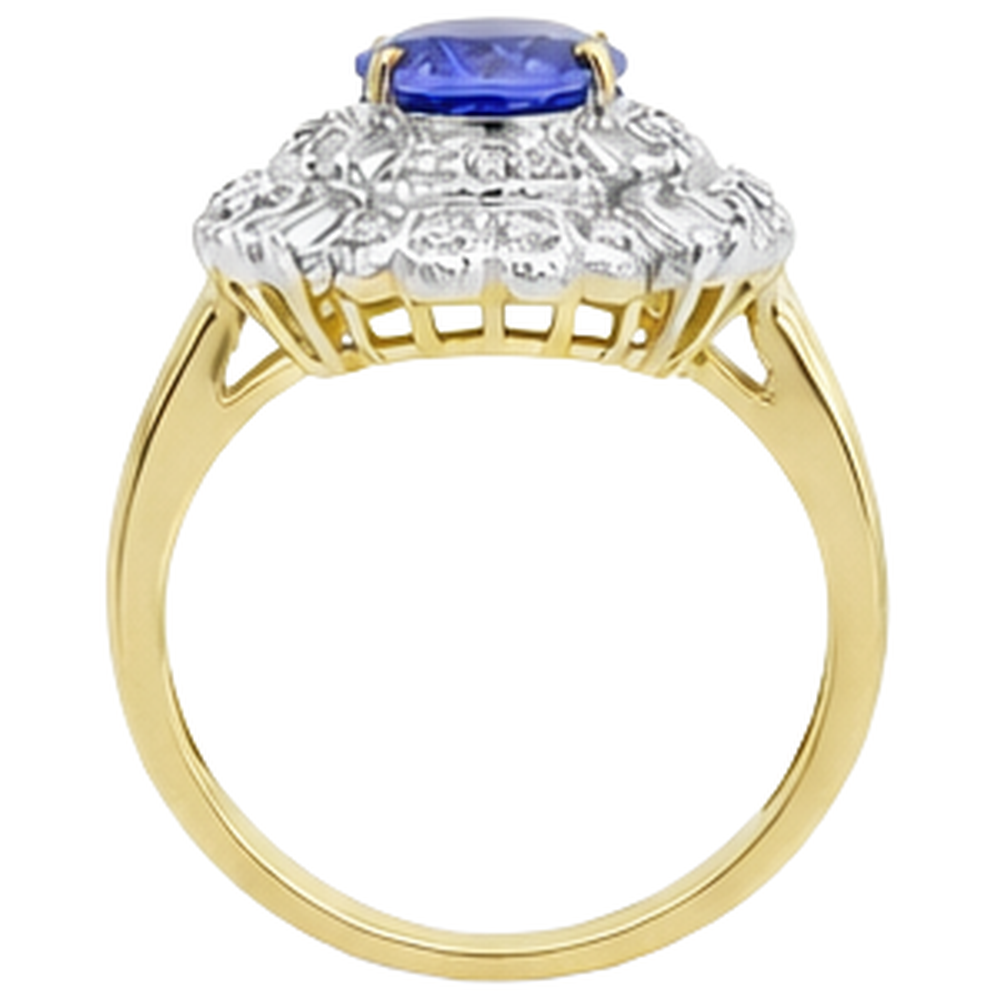Oval Tanzanite And Baguette Natural Earth Mined DIAMOND ( NOT LAB GROWN )s Gold Ring 8 Carats New