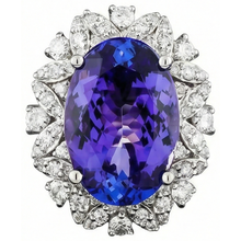 Oval Tanzanite And Natural Earth Mined Diamonds 7 Carats Ring White Gold 14K