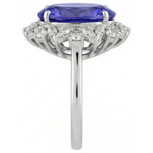 Oval Tanzanite And Natural Earth Mined Diamonds 7 Carats Ring White Gold 14K