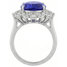 Oval Tanzanite And Natural Earth Mined Diamonds 7 Carats Ring White Gold 14K