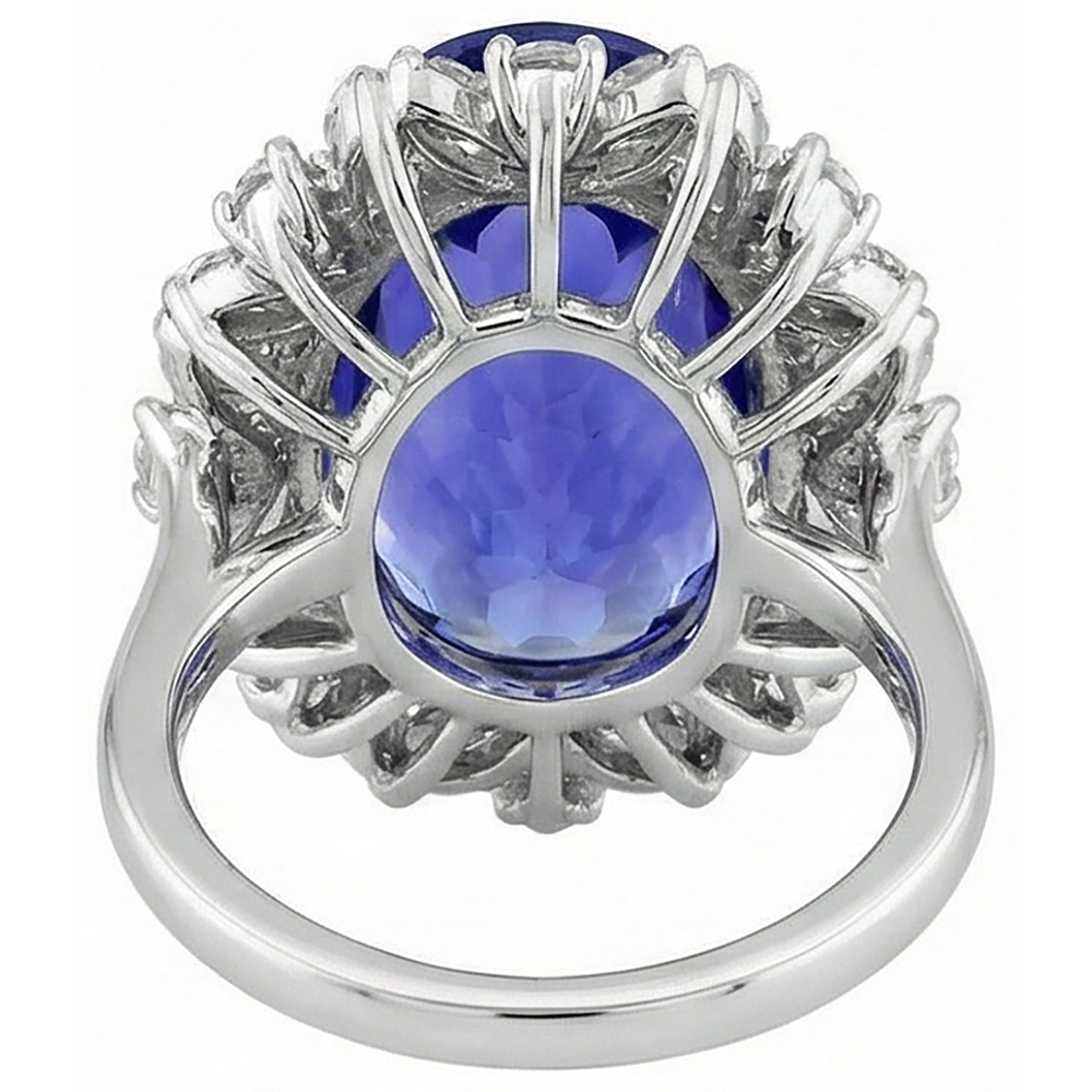 Oval Tanzanite And Natural Earth Mined Diamonds 7 Carats Ring White Gold 14K