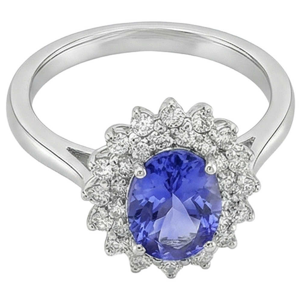 natural round tanzanite 11.25ct ring close up detail