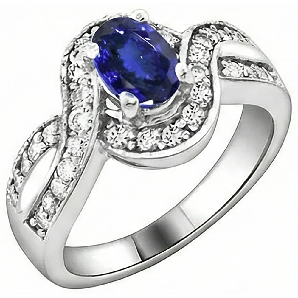 Oval Tanzanite And Round Natural Earth Mined DIAMOND ( NOT LAB GROWN )s 2.50 Carats Wedding Ring Gold 14K