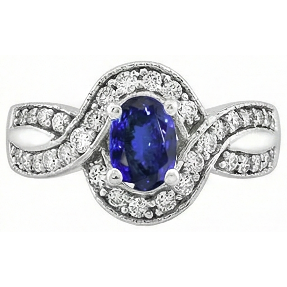 Oval Tanzanite And Round Natural Earth Mined DIAMOND ( NOT LAB GROWN )s 2.50 Carats Wedding Ring Gold 14K