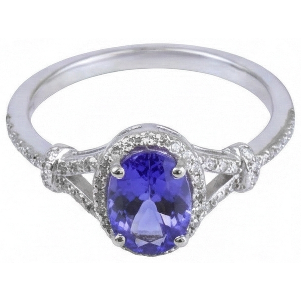 natural round tanzanite 3.60ct ring close up detail