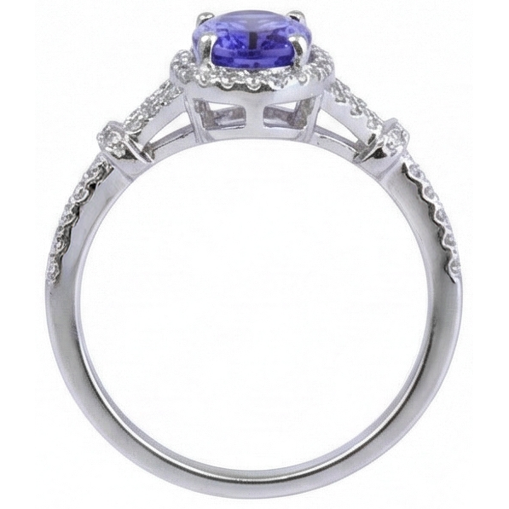natural round tanzanite 3.60ct ring on white background