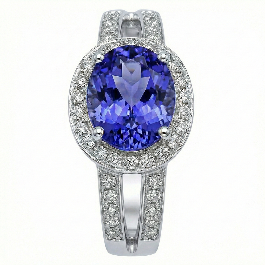 Oval Tanzanite And Round Natural Earth Mined Diamonds Engagement Ring 3.50 Carat New
