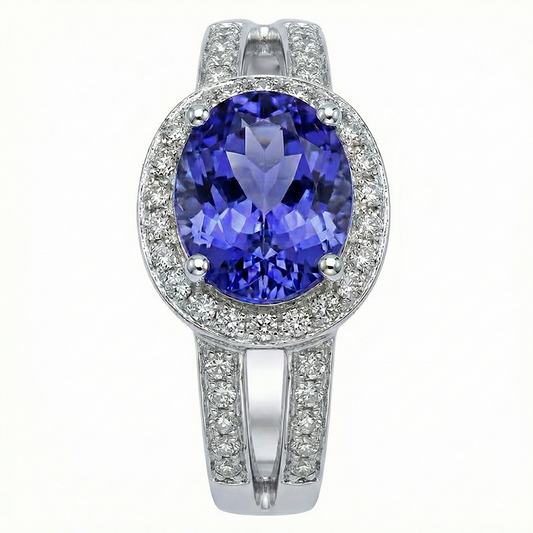 Oval Tanzanite And Round Natural Earth Mined Diamonds Engagement Ring 3.50 Carat New