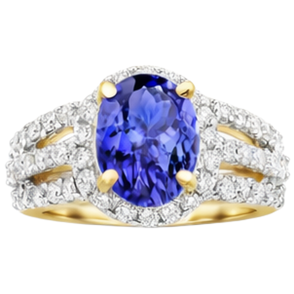 Oval Tanzanite And Round Natural Earth Mined DIAMOND ( NOT LAB GROWN )s Wedding Ring Two Tone 3.50 Carats