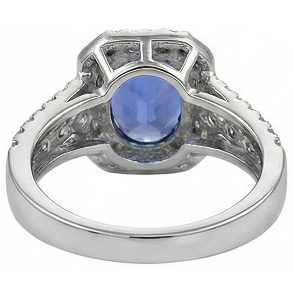 Oval Tanzanite And Round Pave Natural Earth Mined DIAMOND ( NOT LAB GROWN )s 5.70 Carat Ring WG 14K