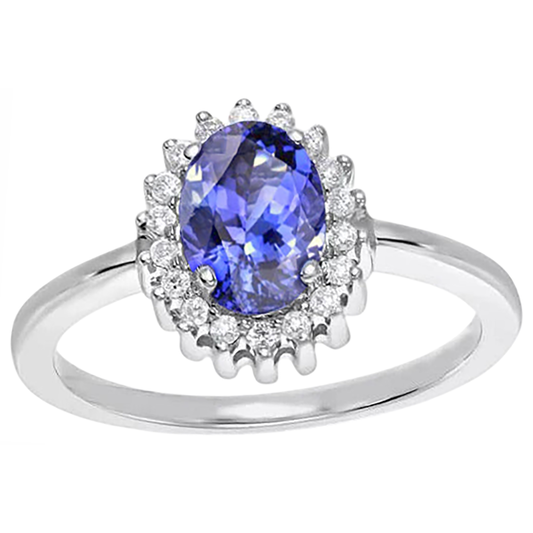 Oval Tanzanite With Natural Earth Mined Diamonds 9 Ct Ring New Gold White 14K